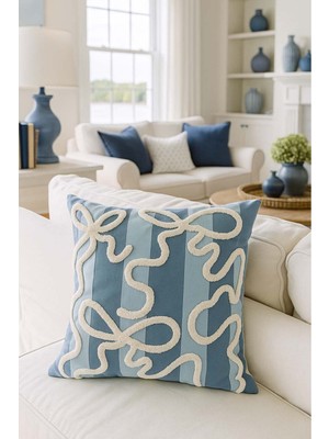 PremiumPort Mavi Fiyonk Nakışlı 43X43 cm Kırlent Kılıfı, Şık ve Rahat Huzur Yaratır