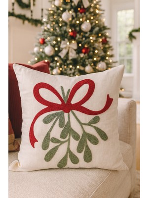 PremiumPort Punch Nakışlı Kırlent Kılıfı 43X43 Cm, Krem Buket Tasarım