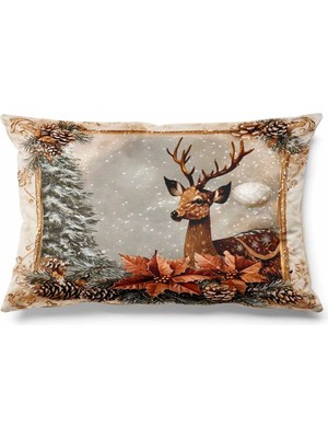 PremiumPort Dikdörtgen Noel Temalı Çift Taraflı Süet Kırlent Kılıfı