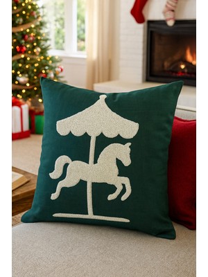 PremiumPort Yeşil Punch Nakışlı Kırlent Kılıfı 43X43 Cm, Şık ve Rahat Dekorasyon.