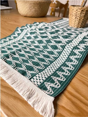 PremiumPort Organik Pamuk Dantel Runner, Kılımlı Desen, 150X35 Cm, Şık ve Zarif Dekorasyon