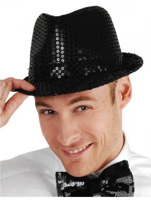 MiraLive Disko Star Siyah Payetli Fötr Şapka Yetişkin Boy