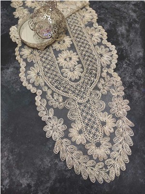 PremiumPort Fransız Dantel Detaylı Şık Masa Runneri, Zarif ve Şık Tasarım