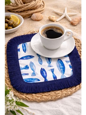 PremiumPort Lacivert Pastel Balık Desenli Sunum Peçetesi, Şık ve Kullanışlı Ürün