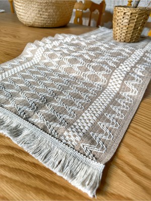 PremiumPort Organik Pamuk Dantel Runner, Kılım Desenli, 150X35 cm Şık ve Zarif Tasarım
