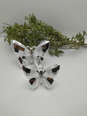PremiumPort Gümüş Renkli Dekoratif 2'li Kelebek Biblo Seti, Şık ve Zarif Tasarım
