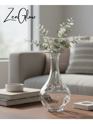 PremiumPort Şeffaf Cam Dekoratif Vazo, Modern Çiçeklik, Salon ve Ev Aksesuarı, 17 cm