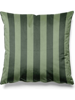 PremiumPort Küf Yeşili Çizgili Kırlent Kılıfı 43X43 Cm, Döşemelik Süet Kumaş