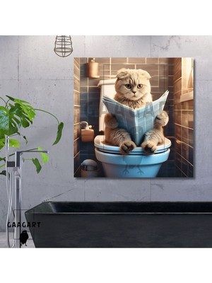 PremiumPort Kare Kanvas Banyo Tablosu, Gazete Okuyan Bal Gözlü Scottish Tarzında