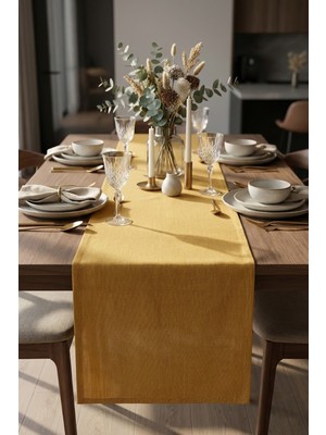 PremiumPort Şık Bohem Hardal Runner - Yemek ve Salon Masası Örtüsü (50X150 Cm)