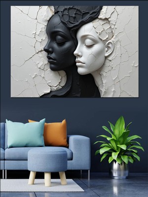 PremiumPort Siyah Beyaz Kadın Yüzleri Dekoratif Tablo, Şıklık ve Zarafetli Duvar Aksesuarı