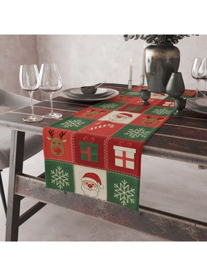 PremiumPort Kare Motifli Yılbaşı Masa Runner 40X150, Şık ve Zarif Dekorasyon Parçası
