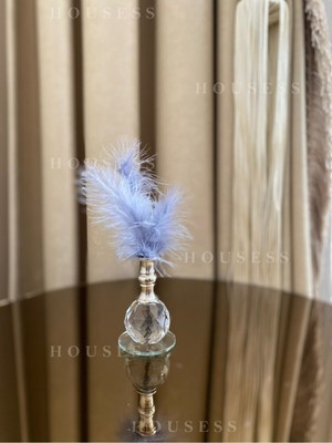 PremiumPort Koyu Turkuaz Tüylü Gümüş Kristal Top Tüylük Dekor Biblo Süs