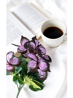 PremiumPort 30 cm Mor Kelebekli 5 Dallı Şık Yapay Çiçek Buketi