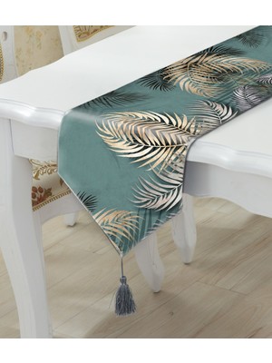PremiumPort Tropik Yaprak Desenli Leke Tutmaz Masa Koşusu 45X140, Şık ve Dayanıklı
