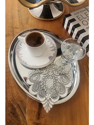 PremiumPort Kahve Renkli Dekoratif Güpür Dantel Sunum Peçetesi 6'lı Set