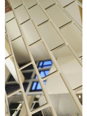 PremiumPort Dekoratif Tuğla Desenli Gümüş Pleksi Ayna, 15 Adet, 5X15CM, Kolay Uygulama