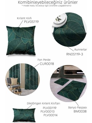 PremiumPort Yeşil ve Altın Yaprak Desenli Süet Dokuma 140X40 cm E-Ticaret Ürünü