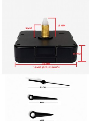 PremiumPort Sessiz Duvar Saati Mekanizması, 16 mm Uzun, 1 Adet, Kolay Montaj