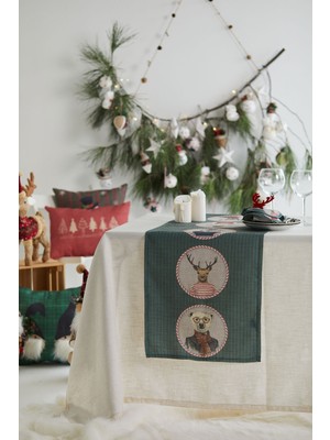 PremiumPort Şık Geyik Desenli Keten Runner, Zarif ve Şık Masa Dekoru Için