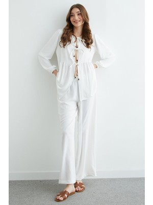 FullaModa Fullamodest Önü Bağlamalı Ayrobin Kimono 2 Li Takım