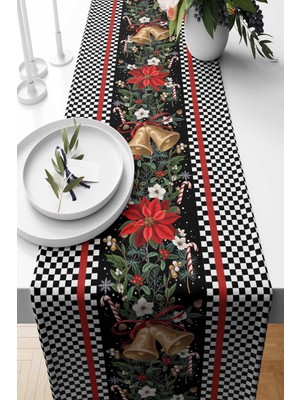 PremiumPort Dama Christmas Desenli Süet Dokuma Runner, 140X40 Cm, Yılbaşı ve Noel Dekoru