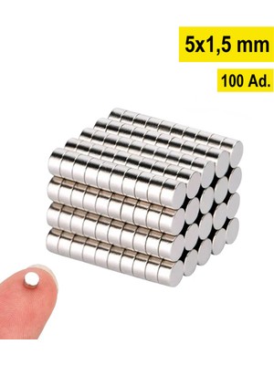 PremiumPort 100 Adet Yuvarlak Neodyum Mıknatıs 5x1,5 mm Güçlü N35 Kalite