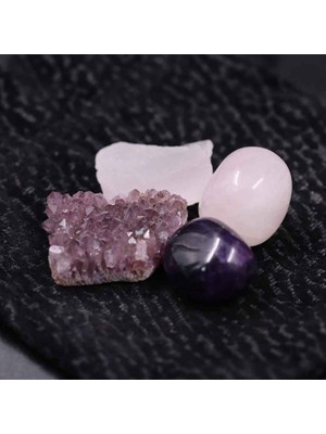 PremiumPort Doğal Ametist ve Pembe Kuvars Taşı Seti, 4'lü ve Ham Tımbıl Paket