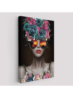 PremiumPort Renkli Çiçekler ile Şık Kadın Dekoratif Duvar Tablosu