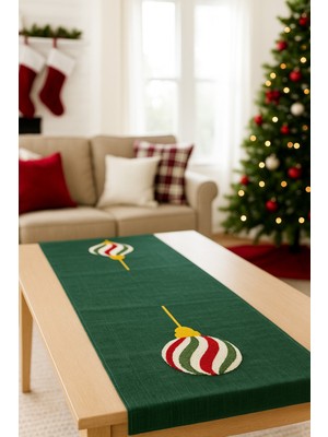 PremiumPort Yeşil Top Nakışlı Runner, 40X140 Cm, Şık ve Dayanıklı Ev Dekoru