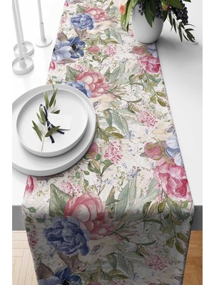 PremiumPort Pembe Şakayık Desenli Süet Dokuma Runner 140X40 Cm, Şık ve Şık Tasarım