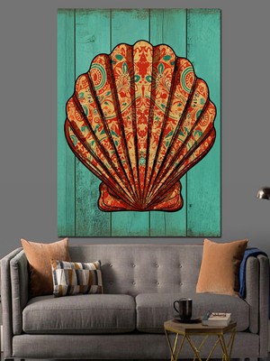 PremiumPort Deniz Kabuğu Temalı Ahşap ve Kanvas Dekoratif Tablo, Şık ve Doğal Tasarım