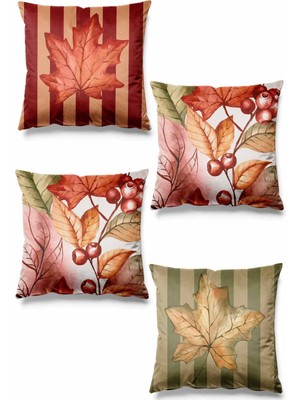 PremiumPort Sonbahar Desenli 4'lü Süet Kırlent Kılıfı, Çift Taraflı, Şık ve Kullanışlı