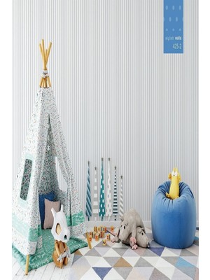 PremiumPort Çocuk Odası Duvar Kağıdı, Gri Çizgi Desenli, 5,33 M²