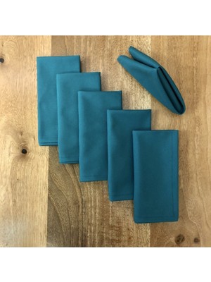 PremiumPort 6'lı Dikişli Polyester Peçete Seti, Şık ve Dayanıklı, Petrol Mavi