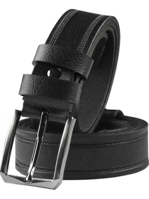 Deepsea Siyah Hakiki Deri Klasik Kemer Yanları Desenli Kısaltılabilir Erkek Kemer 2602669