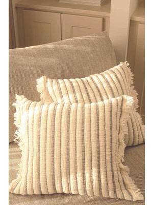 PremiumPort 2'li Müslin Kırlent Kılıfı, %100 Pamuk, 3 Kat, Şerit Tasarım