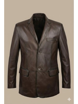 VERRA Hakiki Deri Erkek Kahverengi Blazer Ceket - Vintage Görünümlü El Işçiliği Özel Tasarım Mont