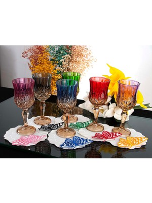 PremiumPort 6'lı 3D Kelebek Desenli Nakışlı Keten Çay ve Kahve Peçetesi