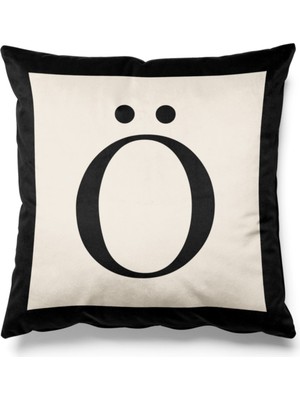 PremiumPort Çift Tarafı Baskılı Siyah ve Bej Renkli Ö Harf Figürlü Kırlent Kılıfı