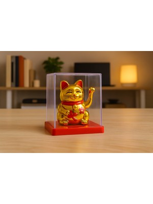 PremiumPort Işığa Duyarlı Sallanan Şans Kedi, Altın Renkli, Solar Enerji ile Çalışır