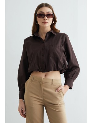 FullaModa Düğmeli Tek Cepli Crop Gömlek