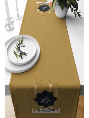 PremiumPort Golden Desenli Süet Runner, 140X40 Cm, Şık ve Zarif Dekoratif Halı