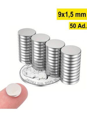 PremiumPort 50 Adet Süper Güçlü Yuvarlak Neodyum Mıknatıs 9x1,5mm Set