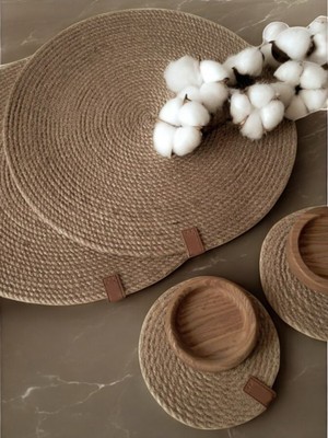 PremiumPort Jüt Hasır Sunum Altlığı 2'li Takım, Amerikan Servis ve Bardak Altlığı