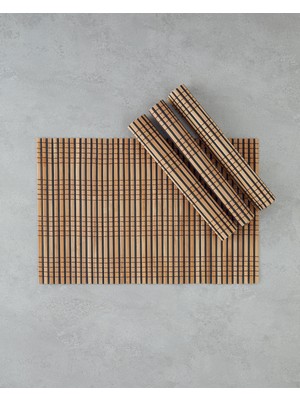PremiumPort Bambu Amerikan Servis Seti 4'lü Siyah-Krem 30X45 Cm, Şık ve Kullanışlı