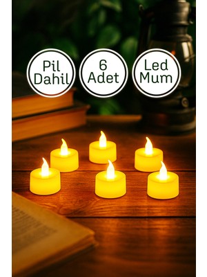 PremiumPort 6'lı Beyaz LED Tealight Mumlar, Dekoratif ve Pilli, Alevsiz Işıldak Seti
