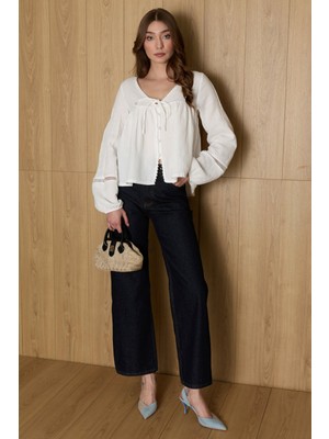 FullaModa Dantelli Düğmeli Müslin Gömlek