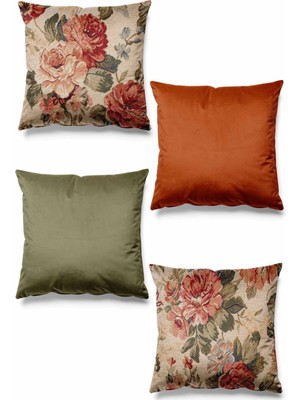 PremiumPort Çift Taraflı Georgia Desenli 4'lü Süet Kırlent Kılıfı Seti