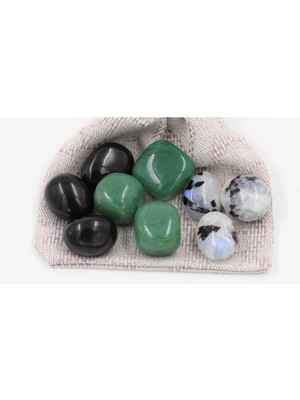PremiumPort Doğal Taş Seti, Aventurin, Obsidyen ve Ay Taşı, Tamburlanmış Taşlar